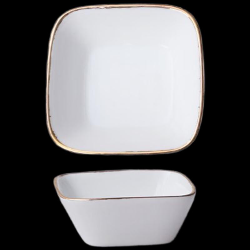Plato pequeño de cerámica con borde dorado de lujo ligero
