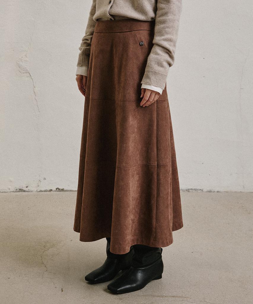 Artid Suede Flare Skirt_Brown