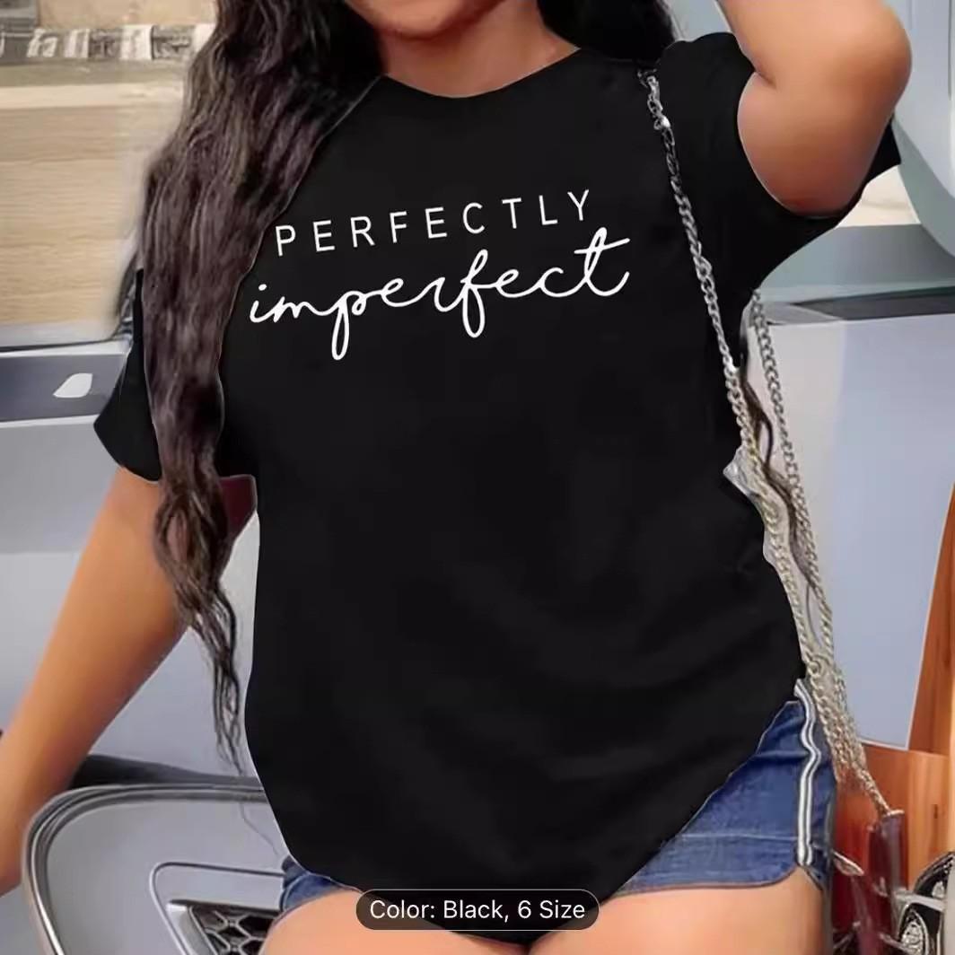 

European and American summer fashion women s letter print women s clothing classic fashion short-sleeved crew neck top 5XL чорний