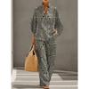 European and American Vintage Heavy Industry Floral Print Two-piece Set: Stand-collar Polo Shirt + Wide-leg Pants Loose Casual Vacation Set