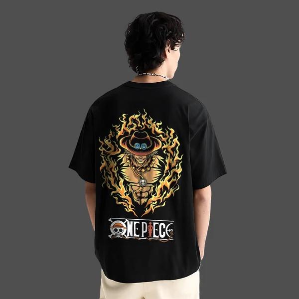 One Piece Anime Ace Oversized Cotton Tshirt Men and Women Breathable High Quality Y2K Short Sleeve Summer Tshirt Unisex