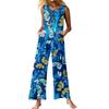 Women's Fashion Casual Button Sleeveless Jumpsuit Floral Flower Print Cotton Pocket Jumpsuit