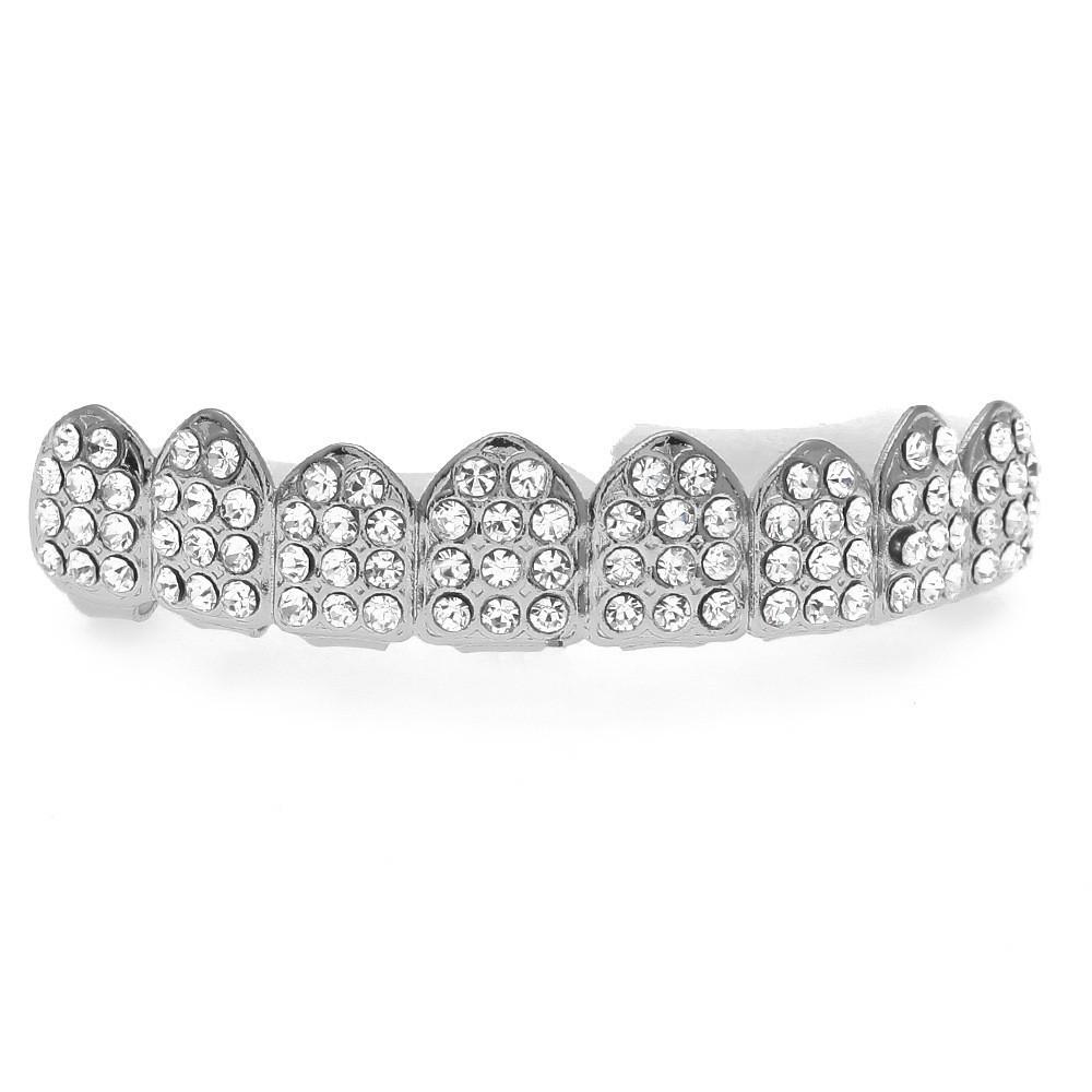 

Trendy HIOHOP Rhinestone Eight-Tooth Upper & Lower Six Teeth Copper Gold Plated Hip Hop Grillz