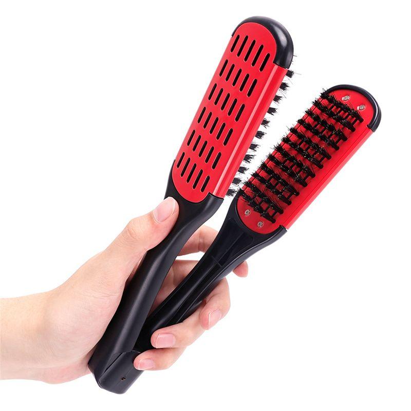 Good-Boar Bristle Double Sided Brush Comb Clamp Anti-Static Hair Straightener Tool Comb Hair Splint Comb