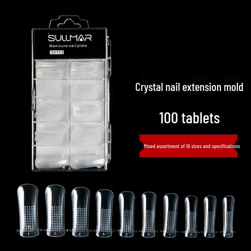 100-Piece Nail Extension Crystal Gel Tips with Scale - Quick, No-Holder Needed