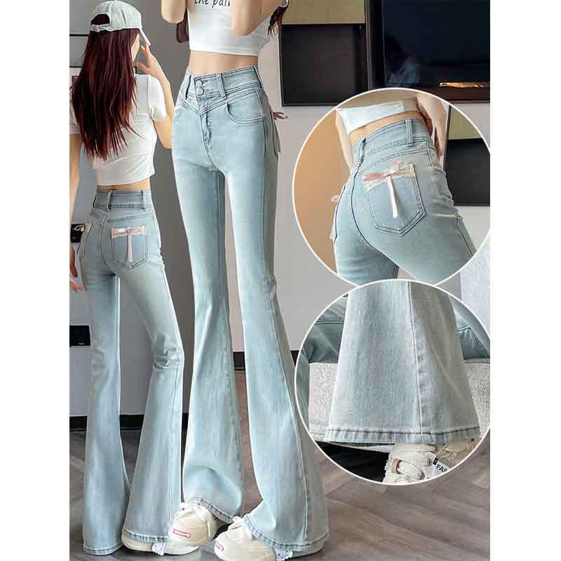 2026 Spring Peach Butt High Waist Flared Women's Slimming Light Denim Floor-Length Pants – New Arrival & Bestseller