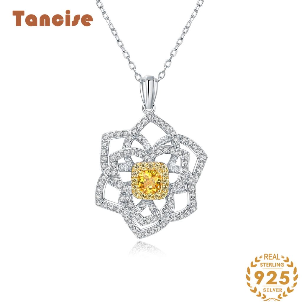 Tancise S925 Sterling Silver 5*5 Zircon Luxury Personality Pendant Necklace Women's Classic Tide Sugar Full of Wild Clavicle Chain.