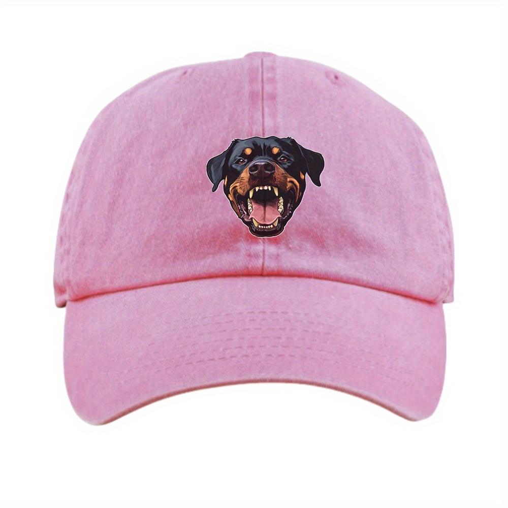 1pc Rottweiler Dog Head Baseball Cap - Fierce Open-Mouth Graphic, 100% Denim, Adjustable Vintage Washed