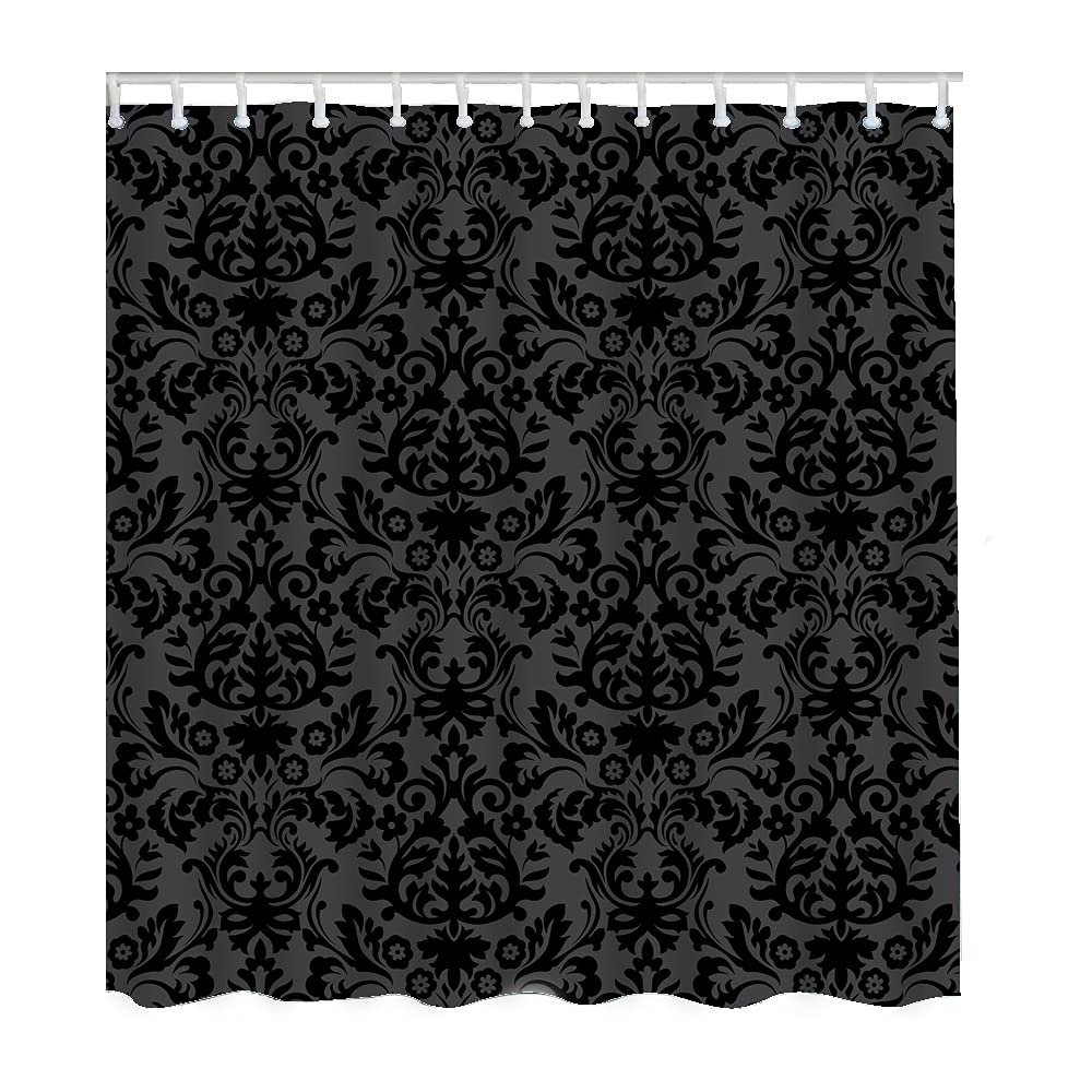 Antique Shower Curtain,Victorian Style Medieval Motifs With Classic Baroque Oriental Shapes,Cloth Fabric Bathroom Set With Hooks