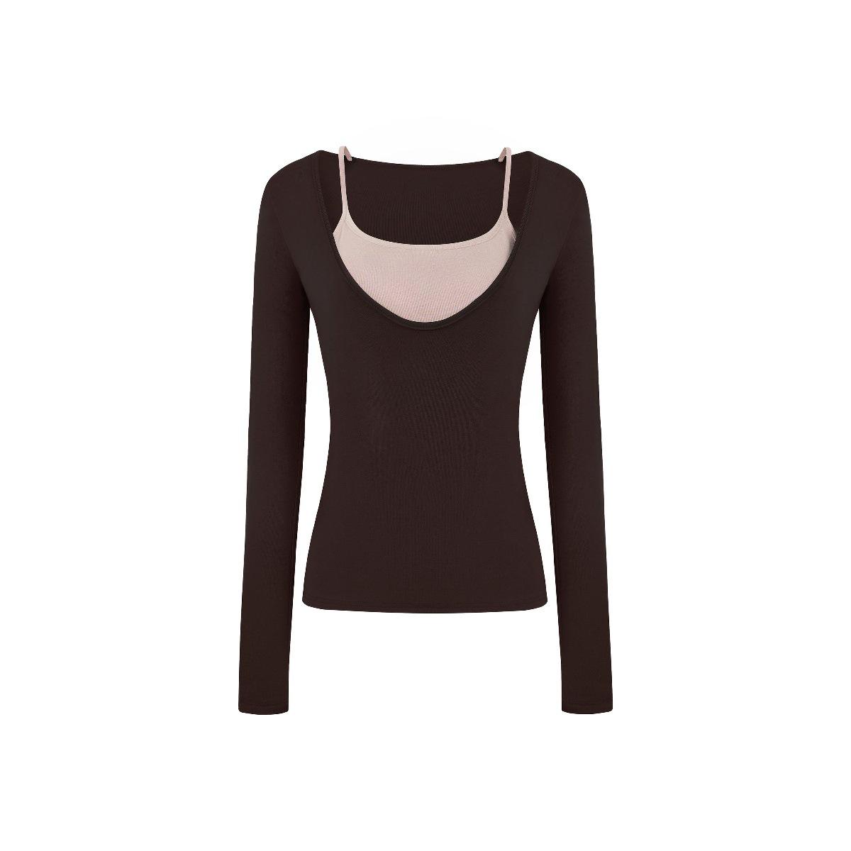 In-Stock Color Block V-Neck Slim Fit Long Sleeve Modal T-Shirt Extra Small коричневый