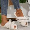 Fashion Mesh Faux Fur Cotton Slippers for Women All Match Crystal Detor Fur Slippers Woman Winter Cross Strap Indoor Cotton Slides Lady