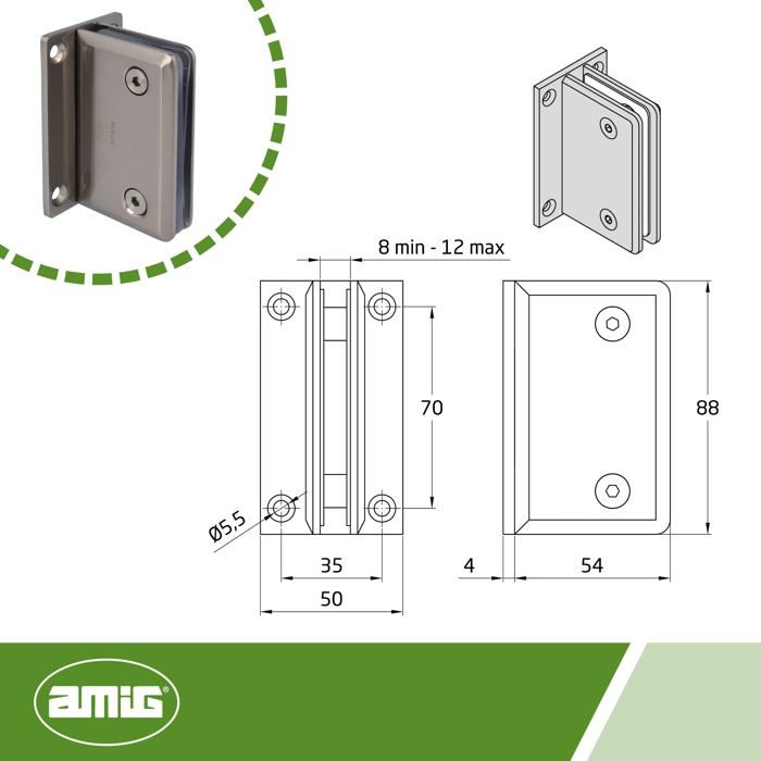 Support fixe de douche - Amig - 22624 - Zamak - Résistant à la rouille - Dimensions 88x54mm