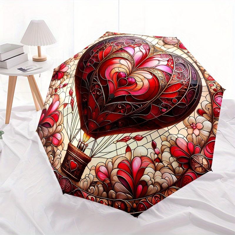 Heart-Shaped Hot Air Balloon Stained Wall ArtUmbrella, Portable 3-Fold Compact Umbrella,Christmas Gift ES631