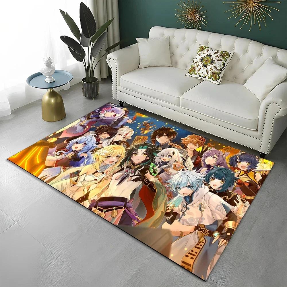 Genshin Impact Gamer-Cartoon-Teppich für Wohnzimmer, Schlafzimmer, Sofa, Fußmatte, Kinderzimmerteppich, rutschfeste Bodenmatte
