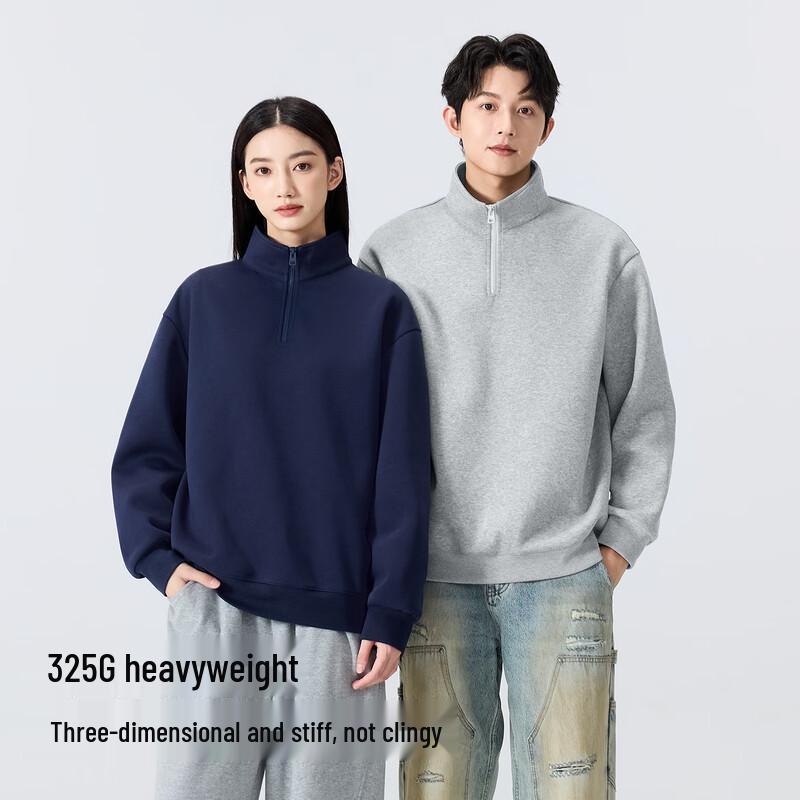 MINISO Men's Half-Zip Stand-Collar Heavyweight Loose Fit Casual Sweatshirt