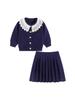 Girls' French Chic Knit Sweater & Pleated Skirt Set with Lace Collar – Spring/Autumn