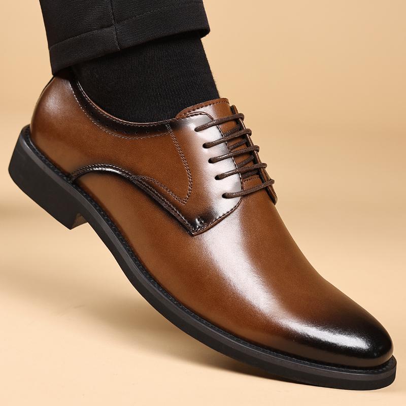 Official Website Hot Selling Men's Leather Casual Shoes Suit Formal Dress Shoes High-end Classic Men's Work Shoes Retro Brown