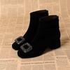 Coarse Heel Short Boots Women's New Autumn and Winter Elastic Thin Boots French Square Heel High Heels Small Ankle Boots Martin Boots