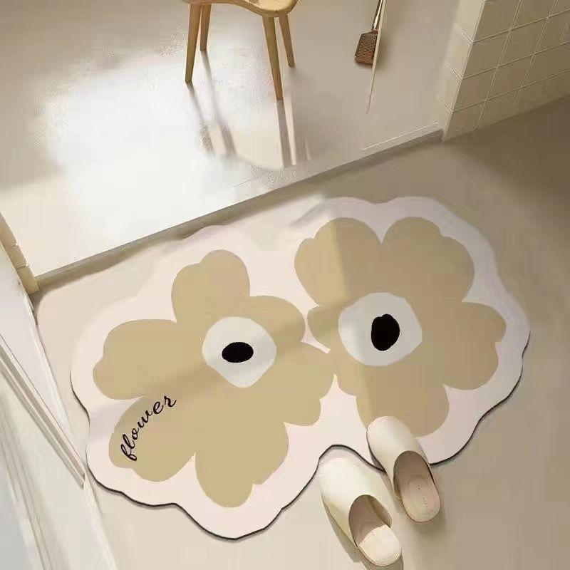 Weiche Kieselgur-Matte, rutschfest, spezielle Blumenform, waschbar, Badezimmer, Badezimmertür, saugfähige Matte W876WW-40*60cm white