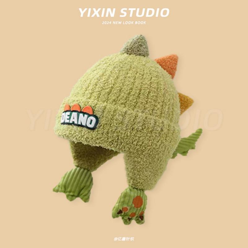 Winter children's hat cute cartoon dinosaur plush hat thickened windproof warm hat baby ear hat pullover hat
