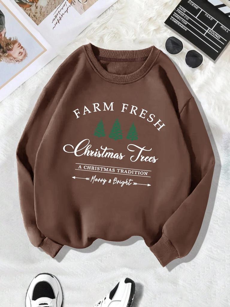Women's Velvet Sweatshirt with Christmas Tree Print – Autumn/Winter Collection