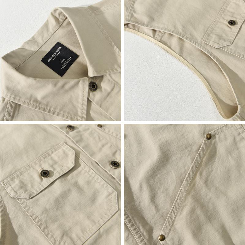 Gilet cargo style rétro coréen pour homme Veste de pêche Gilet Multi-poches Veste sans manches 100% Coton Gilet décontracté Homme