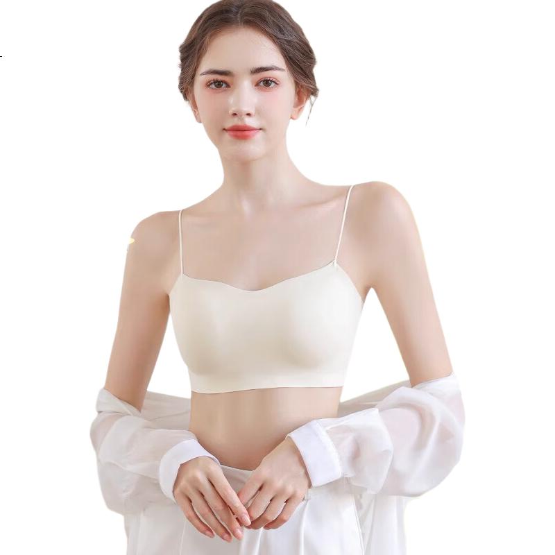 LangSha Seamless Backless Bandeau Bra, Push-Up for Small Breasts, Can Be Exposed, Thin Straps, One-Piece Fixed Cups, Vest-Style Brassiere