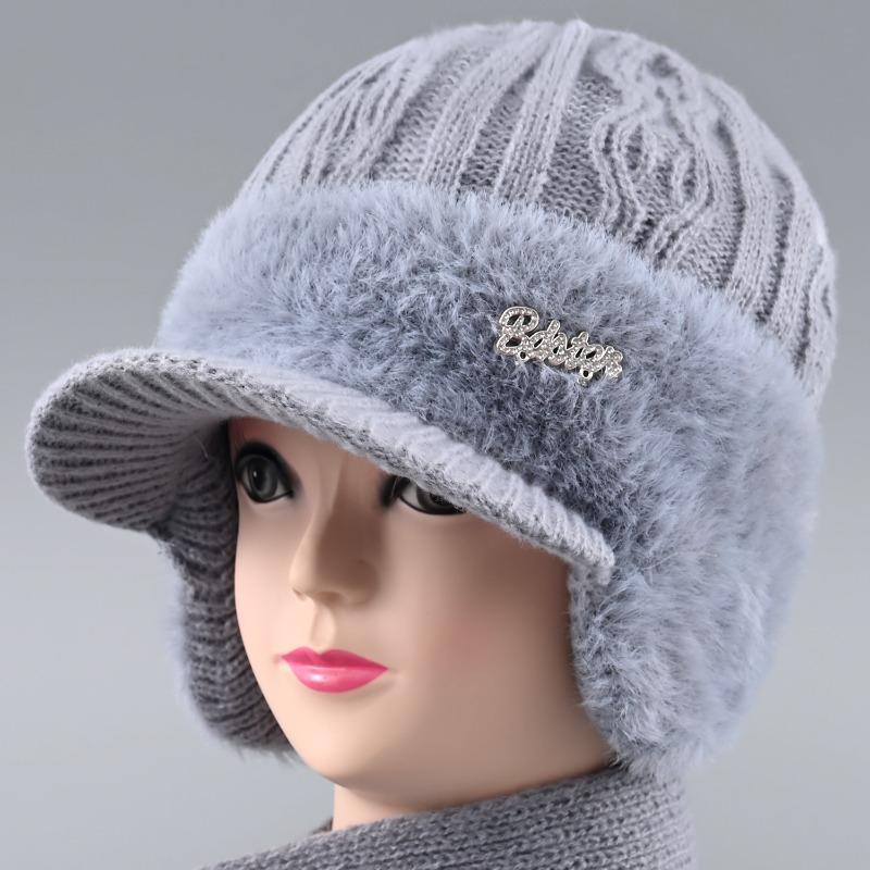 Hat rabbit fur ear protection warm autumn and winter knitted hat windproof velvet women's cold-proof wool hat