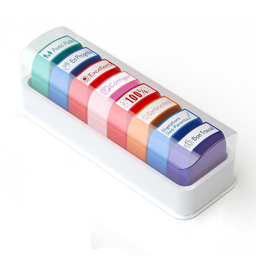 Colorful German & French Teacher Stamps Set - 8 Motivational and Encouraging Designs for Classroom & Homework
