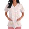 Women's V Neck Short Sleeve Work Top with Pockets Animal Print Medical Uniform Scrub Shirt for Healthcare Professionals Nursing Staff