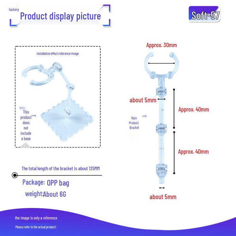 Adjustable Transparent Stand Clip for Model Support - Bendable & Waist Support, Multiple Sizes Available.