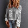 Women V Neck Casual Long Sleeve Floral Print Blouse Loose Fit Lightweight Pullover Top for Everyday Wear
