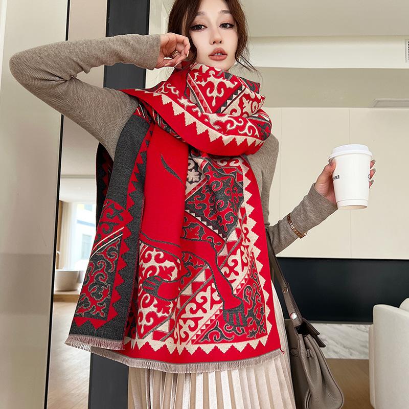 65 * 190cm Herbst Und Winter Neu Damen Einfarbig Vielseitig Schlicht Quaste Imitation Kaschmir Doppelseitiger Schal Warmer Schal Atmosphäre Schal