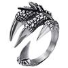 Vintage Punk Titanium Steel Eagle Dragon Claw Ring Gothic Halloween Jewelry for Men Open Rock Animal Skull Ring
