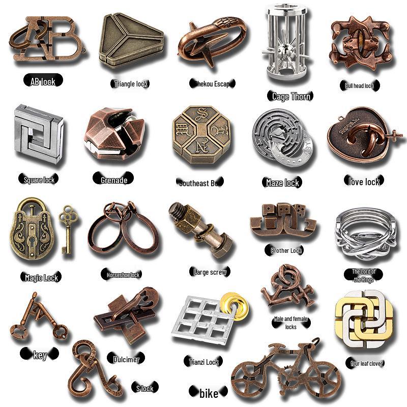 Kinder Intelligenz Puzzle Set: Luban- und Kongming-Schlösser, Neun ineinandergreifende Ringe, Hufeisenschloss - Trendiges Lernspielzeug auf TikTok