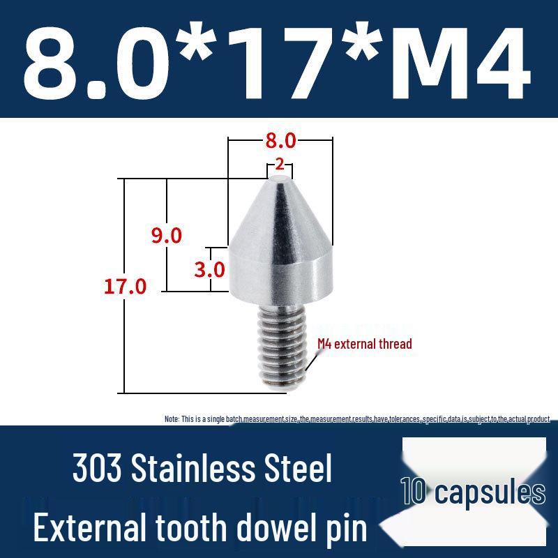 Stainless Steel External Thread Dowel Pin with Tapered/Round/Flat Head, Locating Column M3/M4/M5/M6