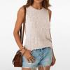 Topuri Dama Gât Rotund Fără Mâneci Slim Fit Topuri Tricotate Culoare Solidă Elastic Cu Striații Maiouri de Bază pentru Purtare Zilnică