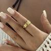 Stainless Steel Gold Color Starfish Shell Opening Rings For Women Men Vintage Geometric Metal Texture Finger Ring Party Jewelry