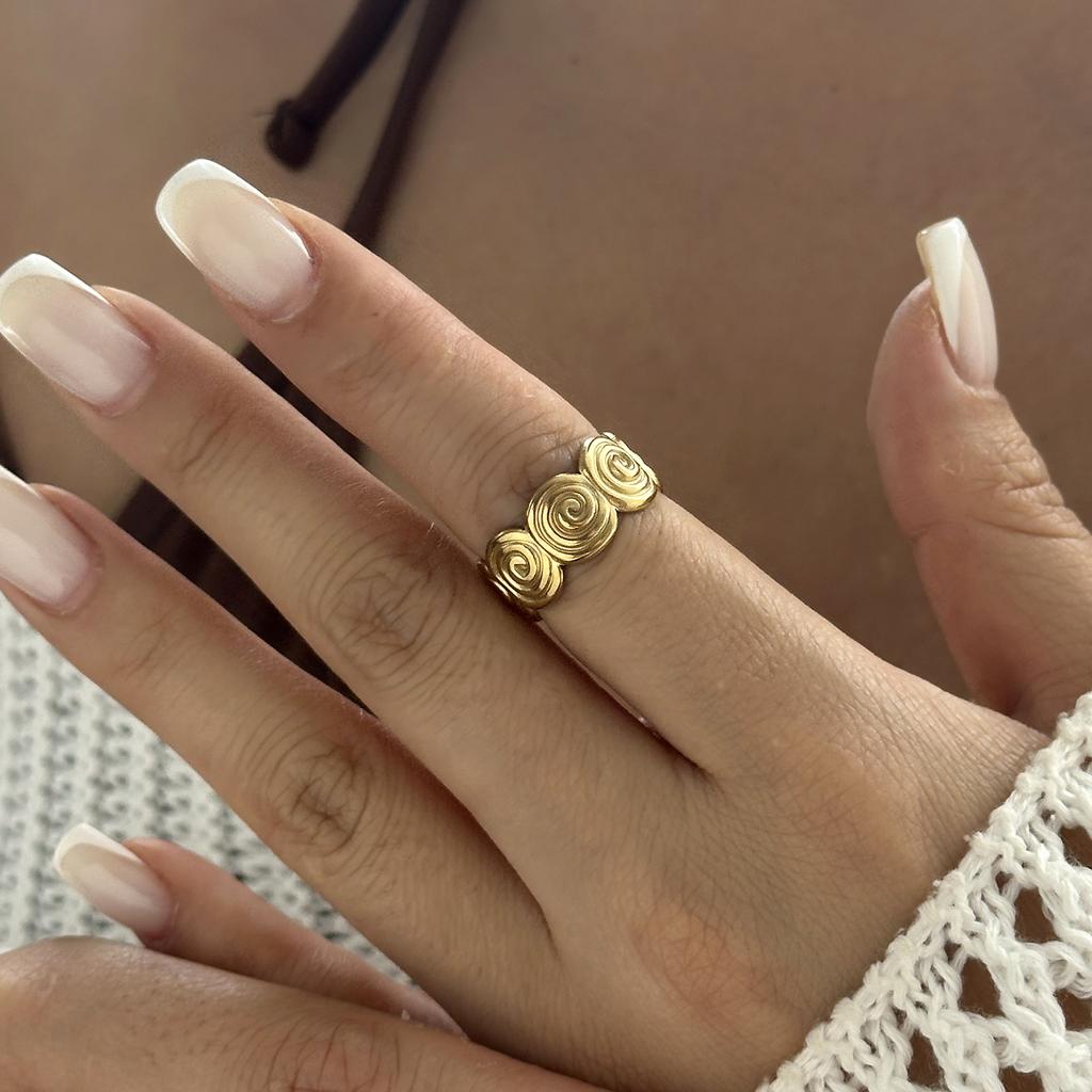 Stainless Steel Gold Color Starfish Shell Opening Rings For Women Men Vintage Geometric Metal Texture Finger Ring Party Jewelry