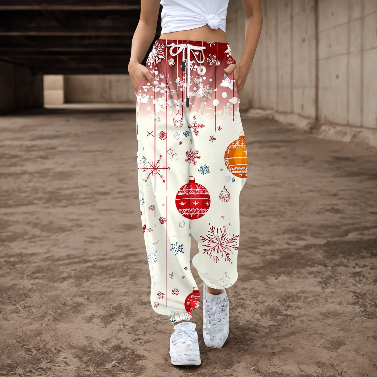 Женские повседневные брюки с завязками на резинке и рождественским принтом — фото 12