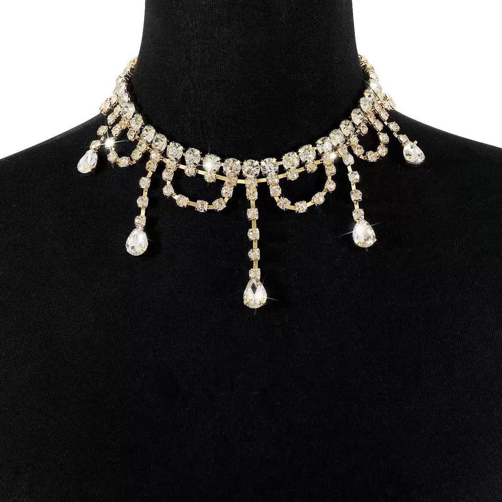 Full Diamond Tassel Crystal Pendant Necklace Women'S High Sense Light Luxury Fashion Collarbone Chain Tide