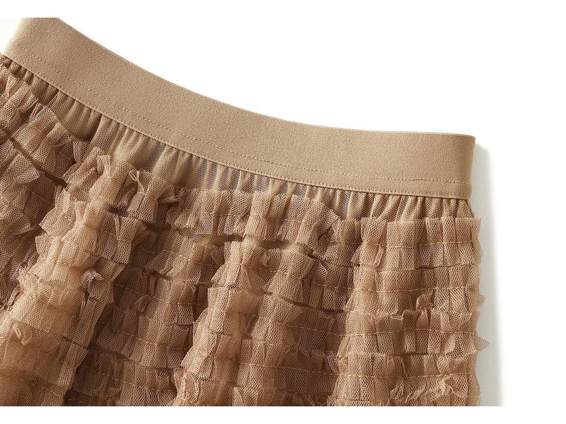 Women's Spring/Autumn 2024 Mesh Ruffle Midi Skirt, Socialite Long Slimming Cake Skirt 2210
