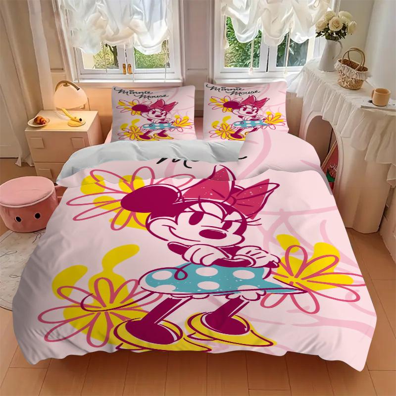 Minnie Mouse Floral Adventure Print 3Pcs Bedding Setduvet Cover With 2 Bedropillowcase Home Birthday Gift