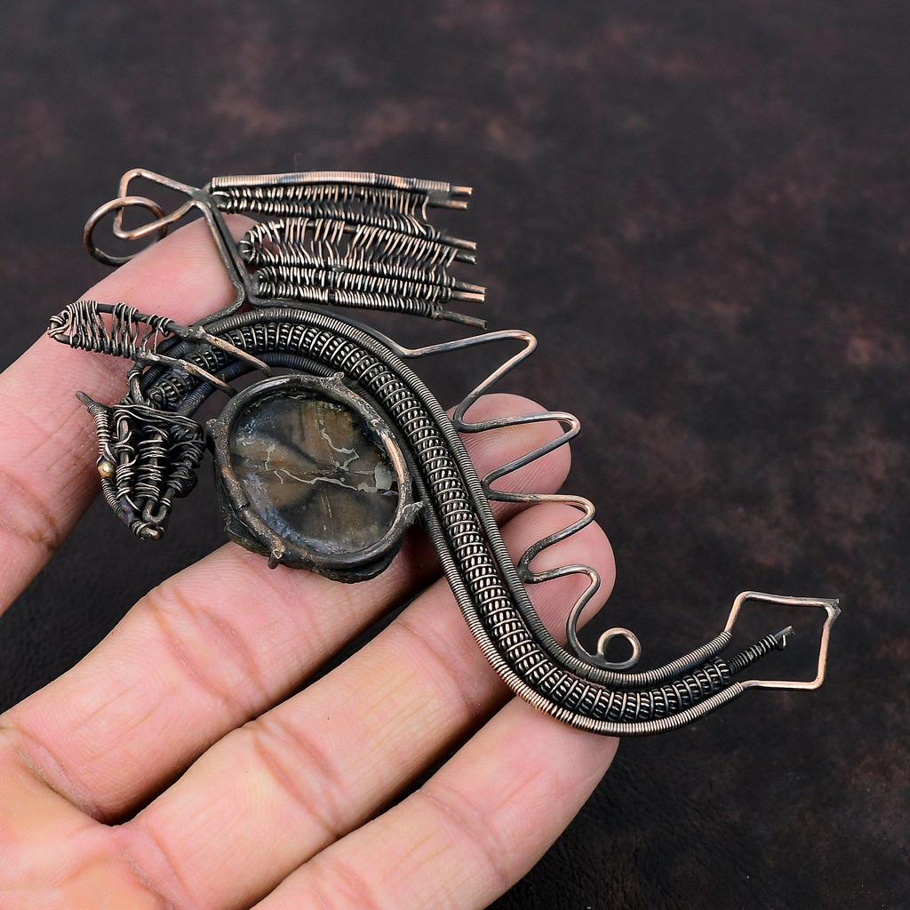 Chiastolith Anhänger Kupferdraht umwickelter Anhänger Drachen Design Anhänger Handgefertigter Schmuck Edelstein Anhänger Antiker Kupferschmuck Geschenk für Ehefrau