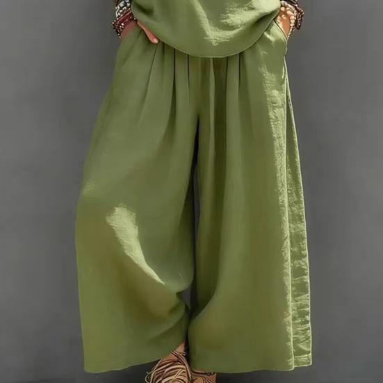 Women's Summer Sleeveless 2 Piece Outfit V Neck Top And Wide Leg Pants Set Casual Vacation Matching Lounge Set