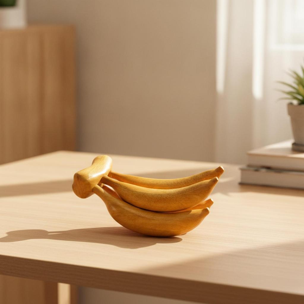 Wooden Banana Ornament Hand-Finished Wood Carving Handmade for Office