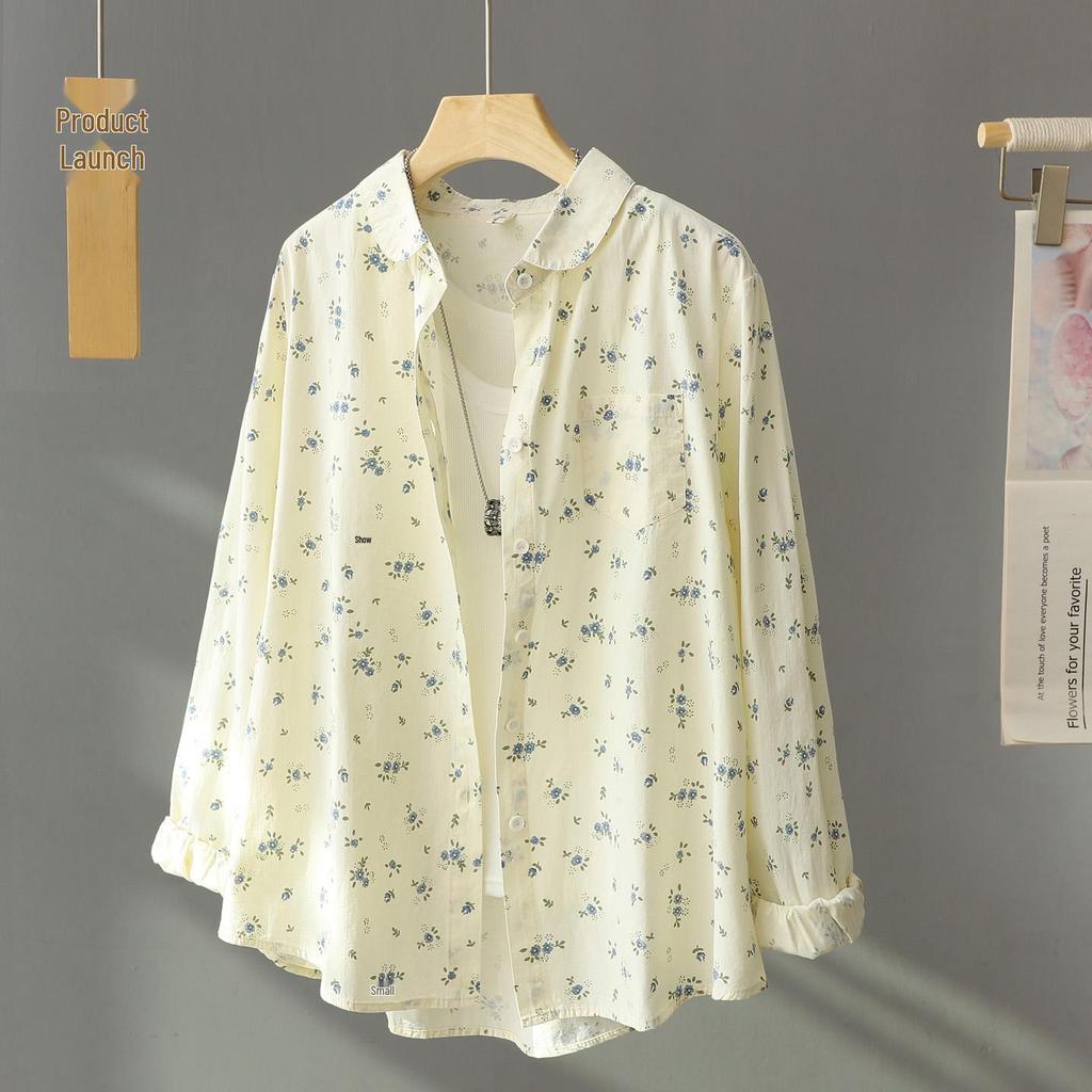 Women's Floral Print Cotton Long Sleeve Shirt - 2026 Spring Collection