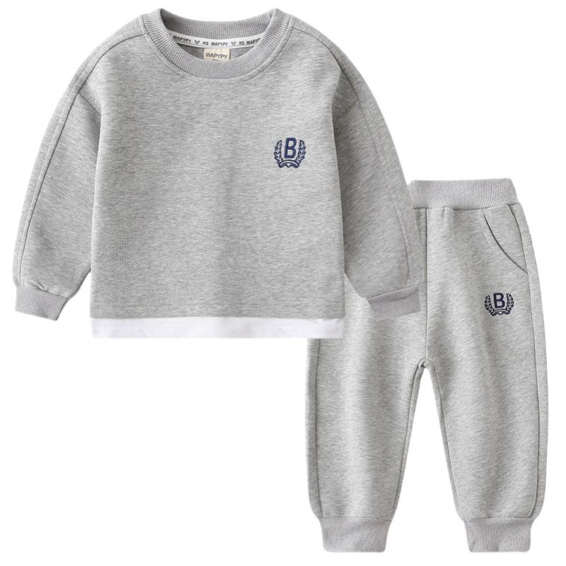 Trendy Korean 2025 Boys' 2-Piece Sweatshirt & Sweatpants Set - Fake Layered Sportswear