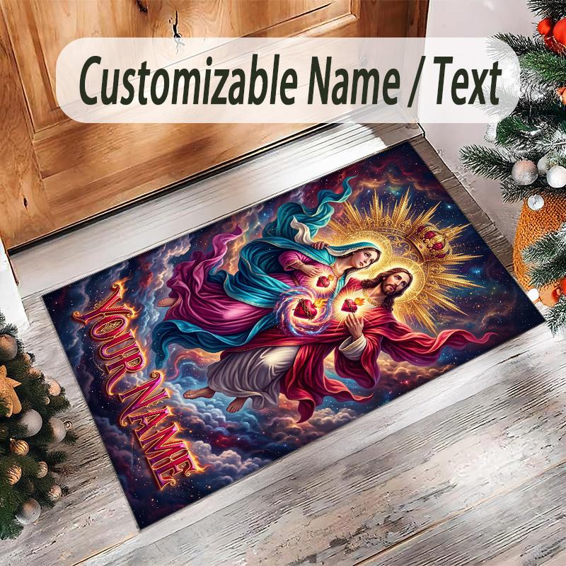 Valentine Love Theme Crystal Velvet Rug Personalized Custom Name Text Soft Floor Mat Home Decor