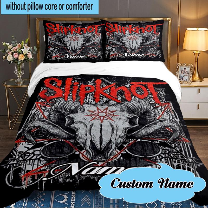 Custom Name Metal Music Band Collage Bedding Set 3pcs, Bedding Set Including 1pc Duvet Cover And 2pcs Pillowcases for Bedroom, Dormitory Gift